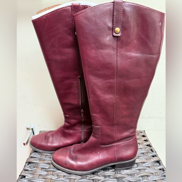 INC International Concepts Shoes - INC Tall Fawne Leather Riding Boots in Merlot (Burgandy), Size 10M Wide Calf